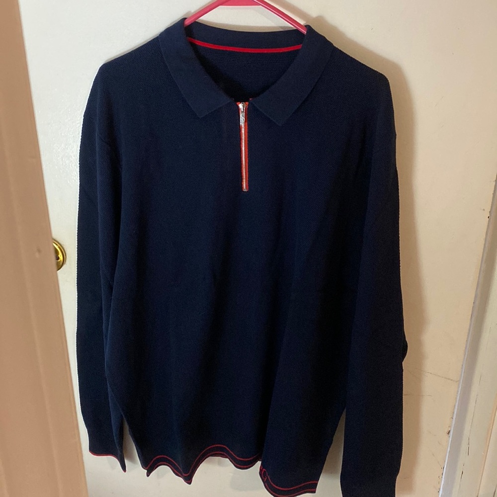 NWT men’s ls golf polo xxl navy with red trim lightweight